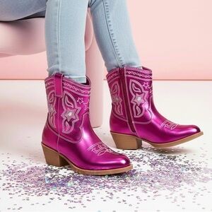 Cowgirl Boot, Embroidered Pointed Toe Cowboy Boots w Side Zipper Western Riding